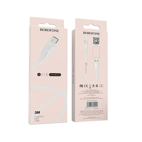 Кабель Borofone BX18 USB-A – Micro-USB (3 м · 10W · 2A) (White)
