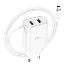 Сетевое зарядное устройство Hoco C103A 2xUSB-A (10.5W · 2.1A) с кабелем USB-A – Type-C (White)