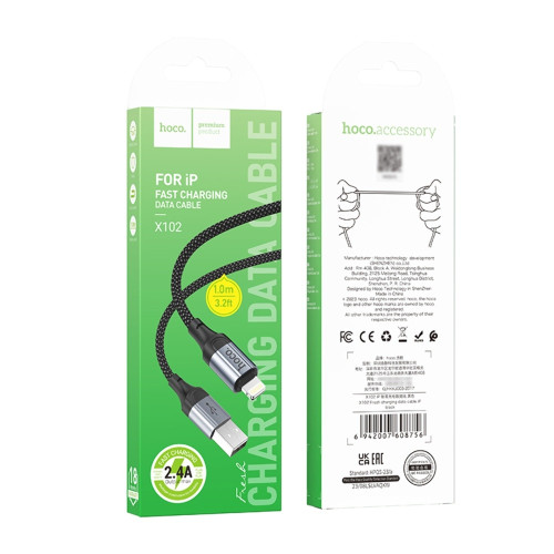 Кабель Hoco X102 USB-A – Lightning (1 м · 12W · 2.4A) (Black)