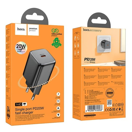 Сетевое зарядное устройство Hoco N40 USB-C (20W · 3A) (Black)