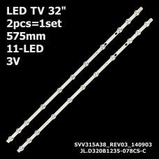 Прямая подсветка для телевизора Telefunken 32″ Innotek SVV315A38 Rev03 (2 планки по 575 мм, 11 LED, линза 16 мм, 3 В)