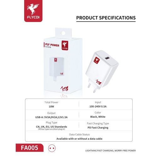 Сетевое зарядное устройство FLYCDI FA-005 USB-A (18W · 3A) с кабелем USB-A – Micro-USB (White)