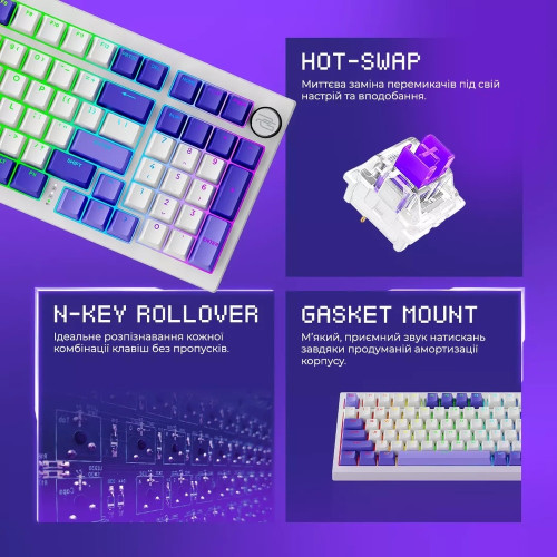 Клавіатура бездротова Proove Gaming Slicker Special Edition (Ukraine Layout) (White/Purple)