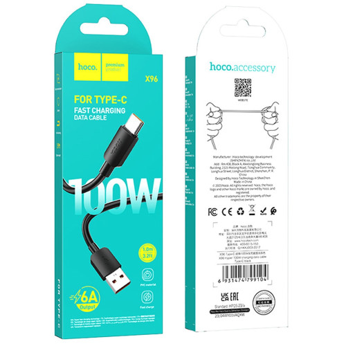 Кабель Hoco X96 USB-A – Type-C (0.25 м · 100W · 5A) (Black)