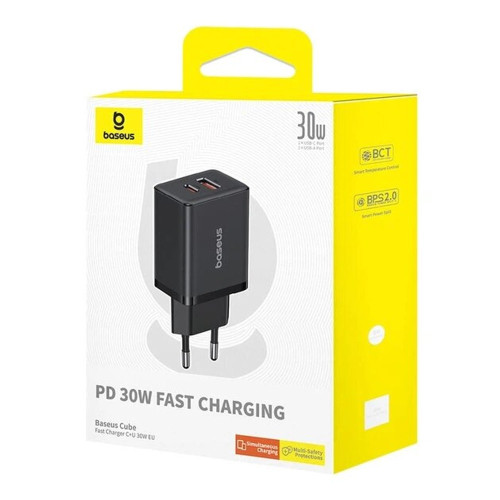 Сетевое зарядное устройство Baseus Cube Fast Charger USB-A+USB-C (30W · 3A) (P10111404113-00) (Black)