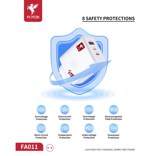 Сетевое зарядное устройство FLYCDI FA-011 USB-A+USB-C+Lightning (65W · 3A) (White)