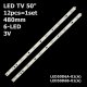 Пряма підсвітка для телевізора Doffler 50″ 50FK30 (12 планок по 480 мм, 6 LED, лінза 14,5 мм, 3 В)