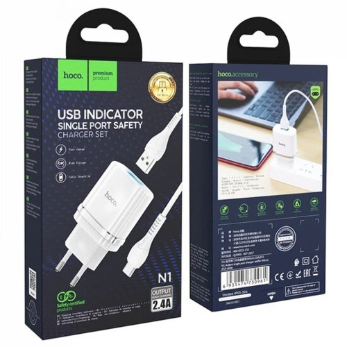 Сетевое зарядное устройство Hoco N1 USB-A (12W · 2.4A) с кабелем USB-A – Micro-USB (White)