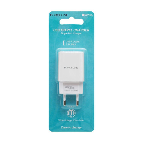Мережевий зарядний пристрій Borofone BA20A USB-A (10.5W · 2.1A) (White)