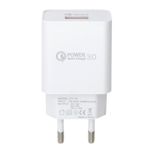 Сетевое зарядное устройство CT-15 USB-A (15W · 3A) (тех пак) (White)
