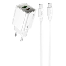 Сетевое зарядное устройство Hoco N46 USB-A+USB-C (20W · 3A) с кабелем Type-C – Type-C (White)