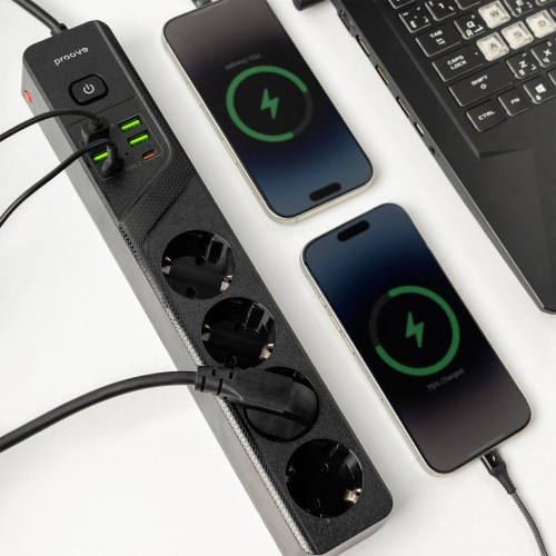 Мережевий фільтр Proove Power Socket P-04 на 4 розетки (4xUSB-A+2xUSB-C · 3 м) (Black)