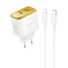 Сетевое зарядное устройство Hoco CS42A USB-A+USB-C (30W · 3A) с кабелем Type-C – Lightning (White)