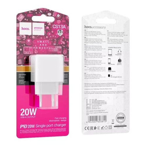Сетевое зарядное устройство Hoco CS13A USB-C (20W · 3A) (White)