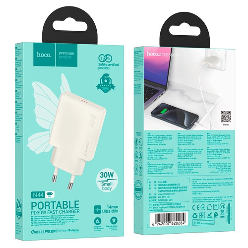 Сетевое зарядное устройство Hoco N44 USB-C (30W · 3A) (White)