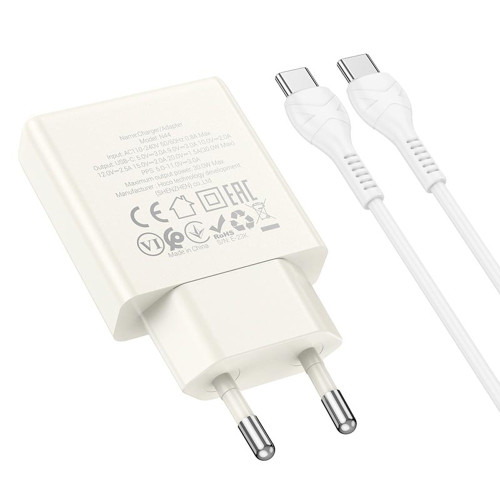 Сетевое зарядное устройство Hoco N44 USB-C (30W · 3A) с кабелем Type-C – Type-C (White)