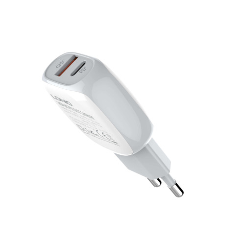 Сетевое зарядное устройство LDNIO A2313C USB-A+USB-C (18W · 3A) с кабелем Type-C – Lightning (White)