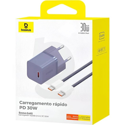 Сетевое зарядное устройство Baseus GaN5 Mini USB-C (30W · 3A) с кабелем Type-C – Type-C 100W (P10110902) (Purple)