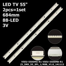 Бокова підсвітка для телевізора Samsung 55″ V5EU-550SMA V1.0 (2 планки по 684 мм, 88 LED 6,5x2 мм, 3 В)