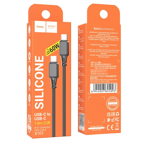 Кабель Hoco X101 Type-C – Type-C (1 м · 60W · 3A) (Black)