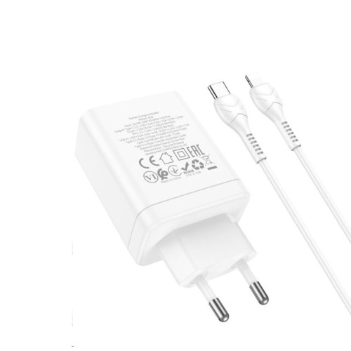 Сетевое зарядное устройство Hoco N33 USB-A+2xUSB-C (35W · 3.4A) с кабелем Type-C – Lightning (White)