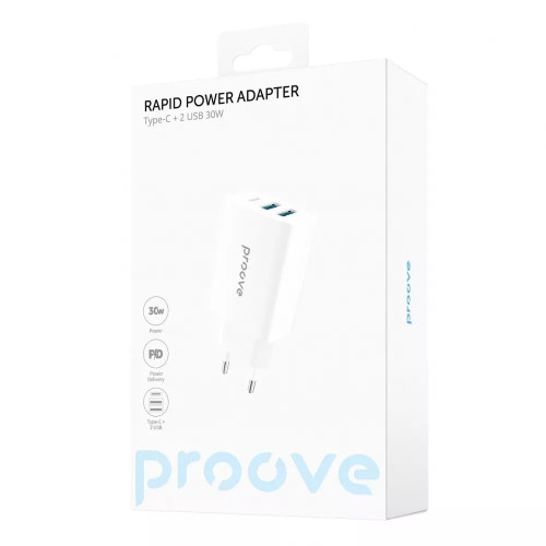 Сетевое зарядное устройство Proove Rapid 2xUSB-A+USB-C (30W · 3A) (White)