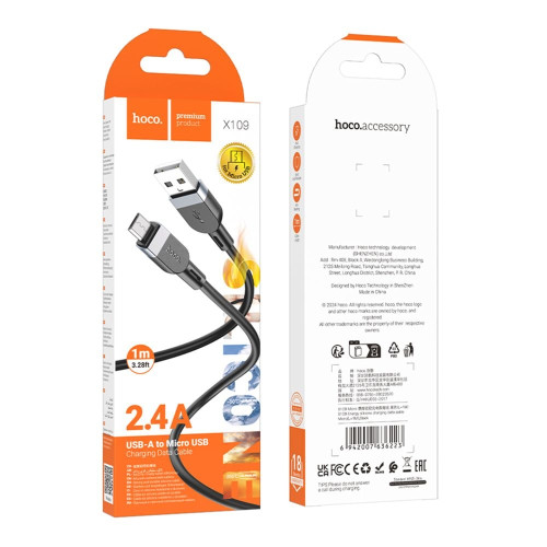 Кабель Hoco X109 USB-A – Micro-USB (1 м · 12W · 2.4A) (Black)