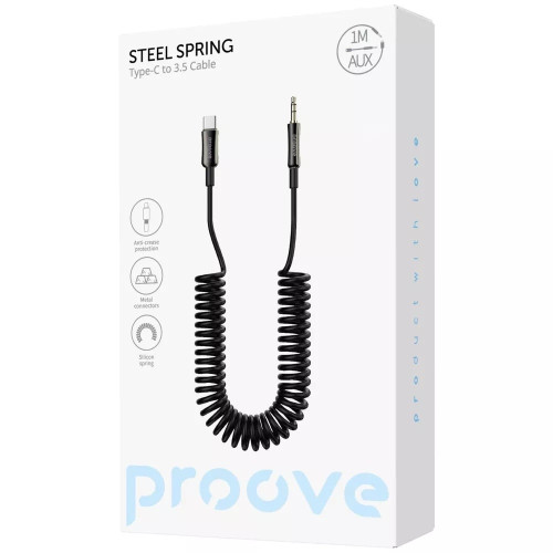 Аудиокабель AUX Proove Steel Spring Type-C – 3.5 мм (1 м) (Black)
