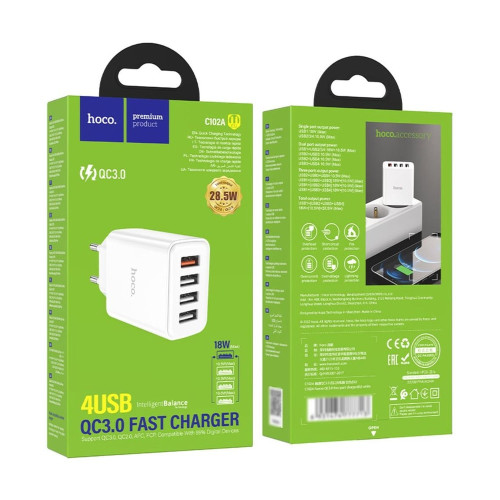 Сетевое зарядное устройство Hoco C102A 4xUSB-A (20W · 3A) (White)