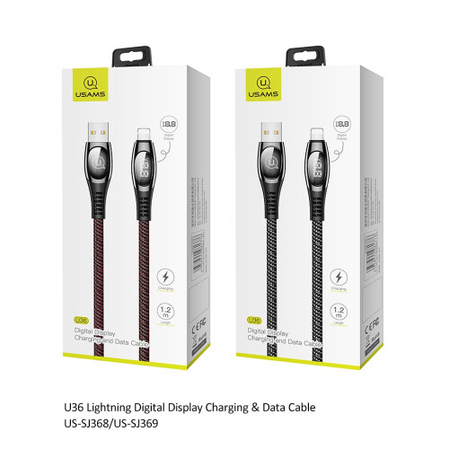 Кабель Usams US-SJ368 Digital Display Charging U36 USB-A – Lightning (1.2 м · 10W · 2A) (Black)