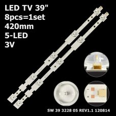 Пряма підсвітка для телевізора Elenberg 39″ E39Q2510A (8 планок по 420 мм, 5 LED, лінза 16 мм, 3 В)