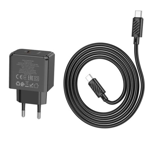 Сетевое зарядное устройство Hoco CS13A USB-C (20W · 3A) с кабелем Type-C – Type-C (Black)