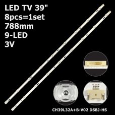 Пряма підсвітка для телевізора Changhong 39″ CH39L32A+B-V02 (8 планок по 788 мм, 9 LED, лінза 14,5 мм, 6 В)