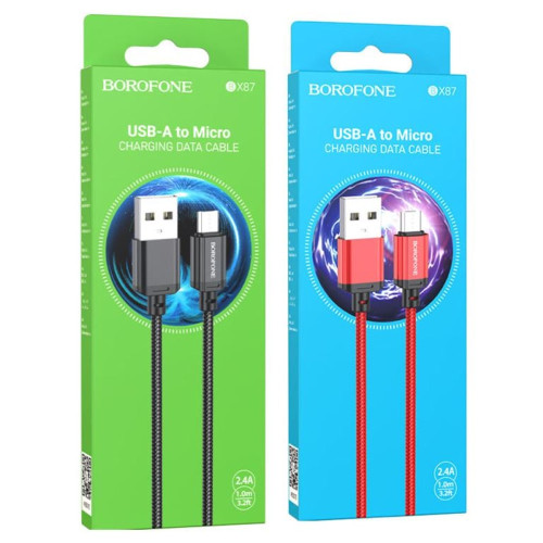 Кабель Borofone BX87 Sharp USB-A – Micro-USB (1 м · 12W · 2.4A) (Red)
