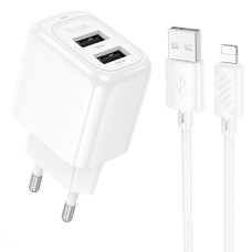 Сетевое зарядное устройство Hoco CS51A 2xUSB-A (12W · 2.4A) с кабелем USB-A – Lightning (White)