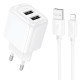 Сетевое зарядное устройство Hoco CS51A 2xUSB-A (12W · 2.4A) с кабелем USB-A – Lightning (White)