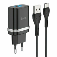 Сетевое зарядное устройство Hoco C12Q USB-A (18W · 3A) с кабелем USB-A – Type-C (Black)