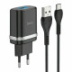 Мережевий зарядний пристрій Hoco C12Q USB-A (18W · 3A) з кабелем USB-A – Type-C (Black)