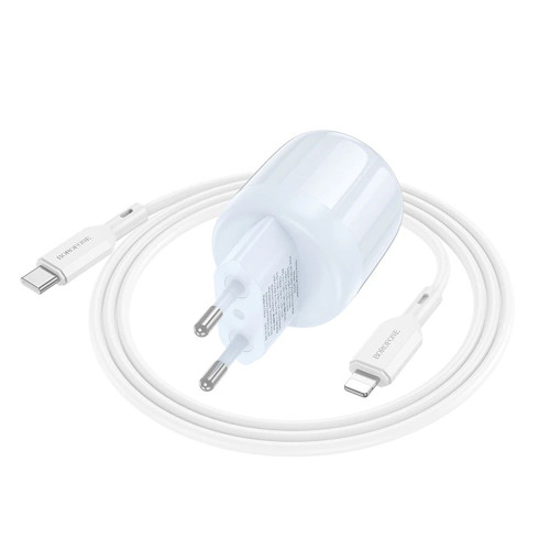 Сетевое зарядное устройство Borofone BA93A USB-A+USB-C (20W · 3A) с кабелем Type-C – Lightning (Blue)
