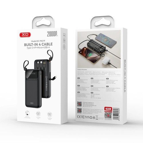 Повербанк XO PR279 10W с кабелем 4в1 (20000 mAh) (Black)