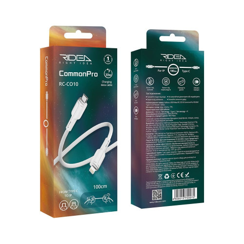 Кабель Ridea RC-CO10 CommonPro Type-C – Lightning (1 м · 27W · 3A) (White)