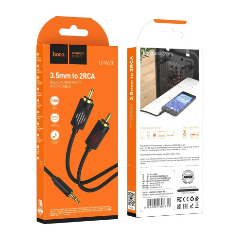 Аудиокабель AUX Hoco UPA28 2RCA – 3.5 мм (1.5 м) (Black)