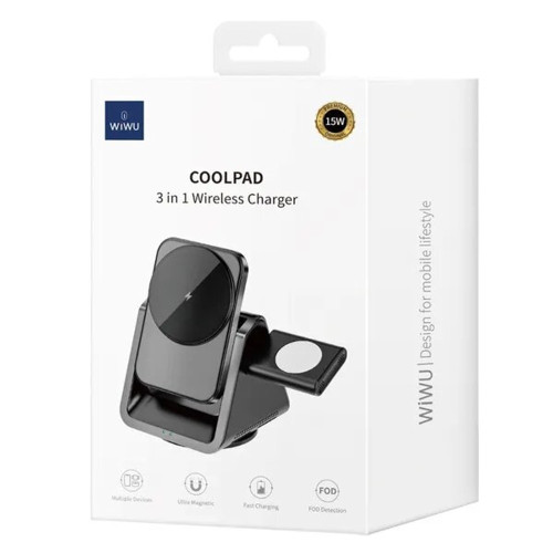 Беспроводное зарядное устройство WIWU Wi-W018 3в1 (15W) (Gray)