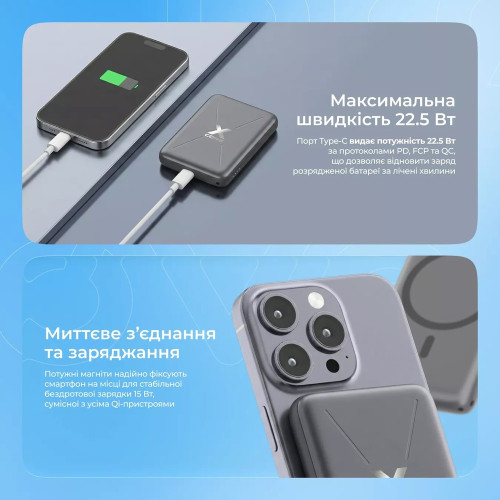 Повербанк Proove X-Core Magnetic 22.5W (10000 mAh) (Sky Blue)