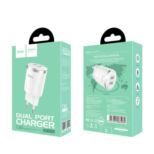 Сетевое зарядное устройство Hoco C38A 2xUSB-A (12W · 2.4A) (White)