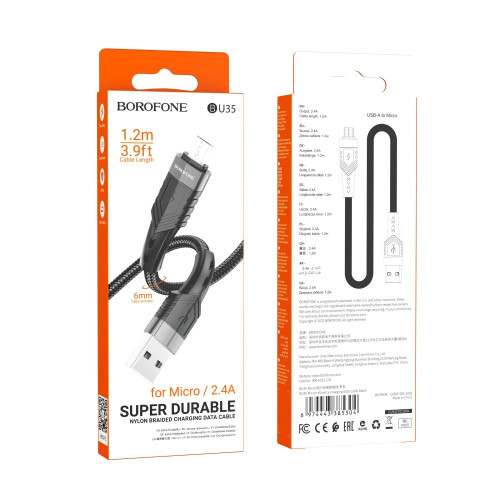 Кабель Borofone BU35 USB-A – Micro-USB (1.2 м · 12W · 2.4A) (Black)