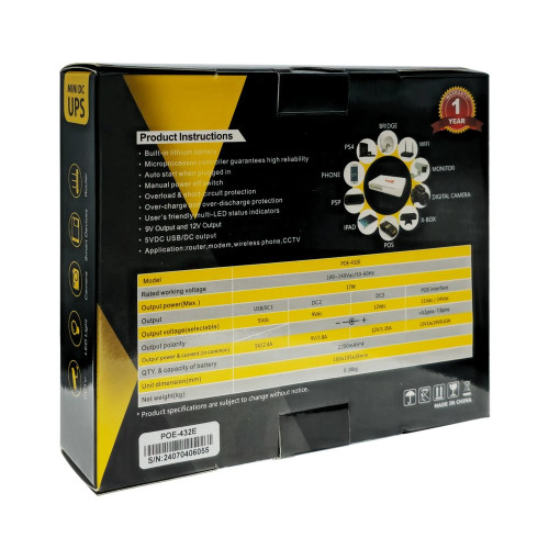 Безперебійний блок живлення UPS POE-432E USB DC: 5V 9V 12V (8800 mAh) (White)