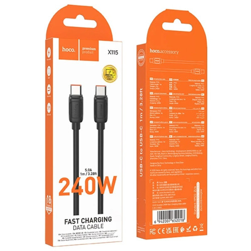 Кабель Hoco X115 Surpass Type-C – Type-C (1 м · 240W · 5A) (Black)