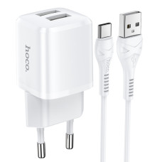 Сетевое зарядное устройство Hoco N8 2xUSB-A (12W · 2.4A) с кабелем USB-A – Type-C (White)