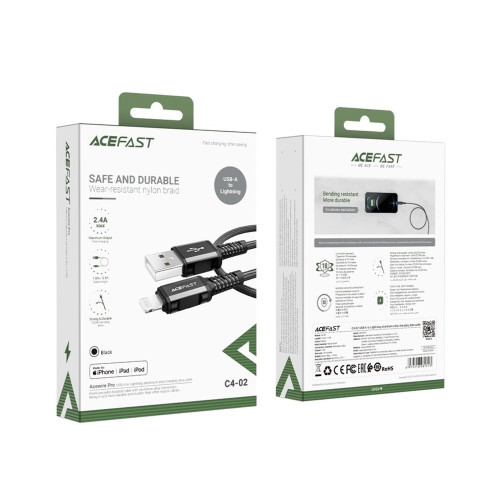 Кабель Acefast C4-02 USB-A – Lightning (1.8 м · 12W · 2.4A) (Black)